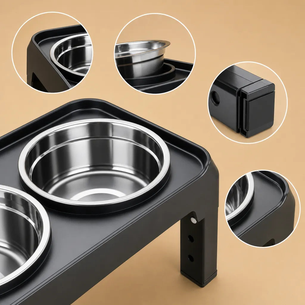 Bol surélevé pour chien réglable - Double inox 4 hauteurs
