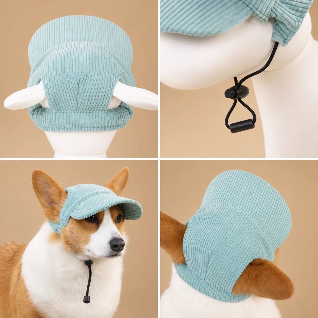 Casquette pour petit chien - Velours côtelé & Trous oreilles