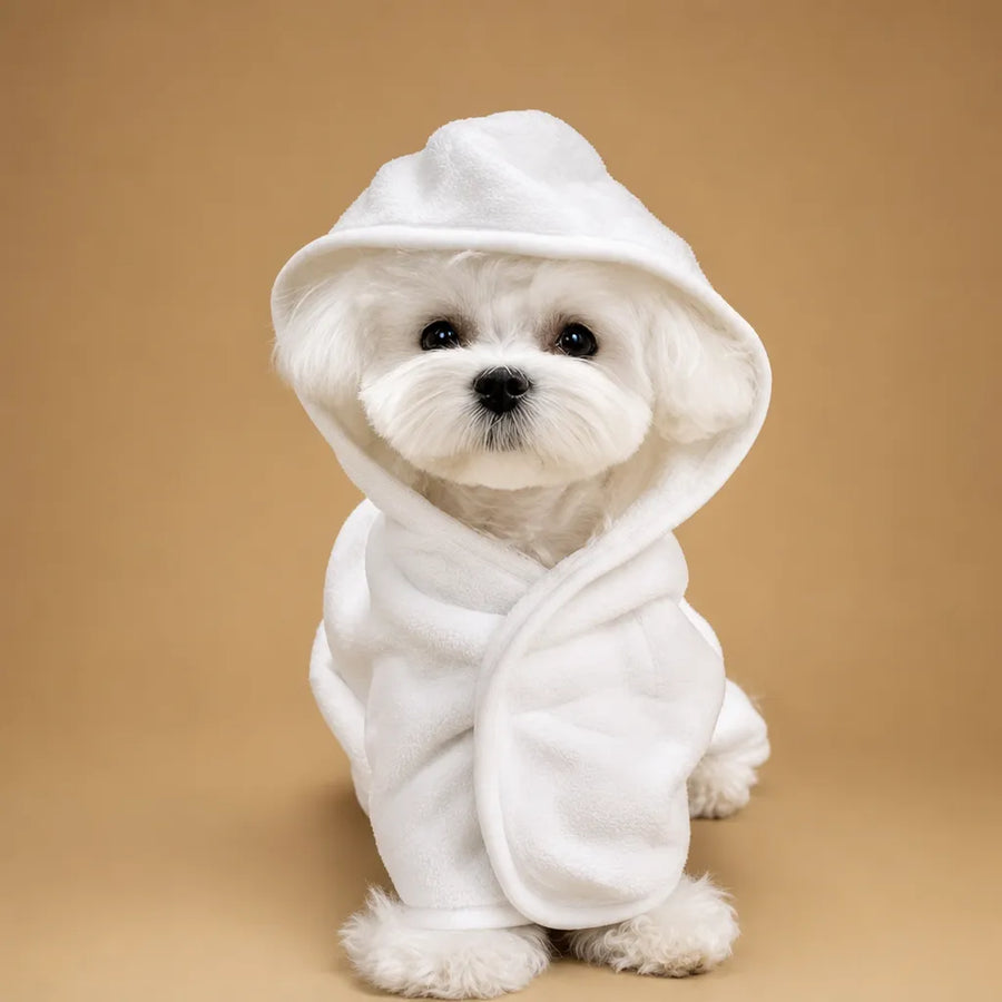 Peignoir de bain chien - polyester doux capuche 3 tailles