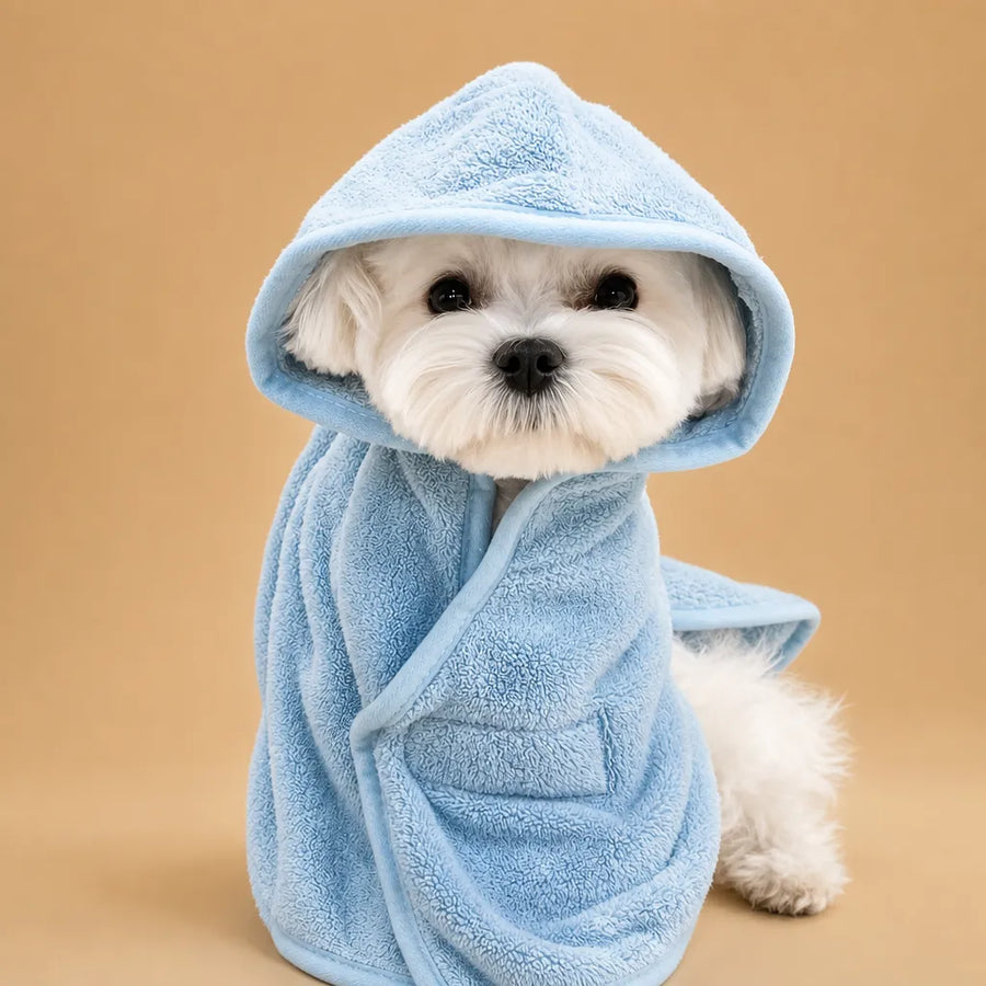 Peignoir de bain chien - polyester doux capuche 3 tailles