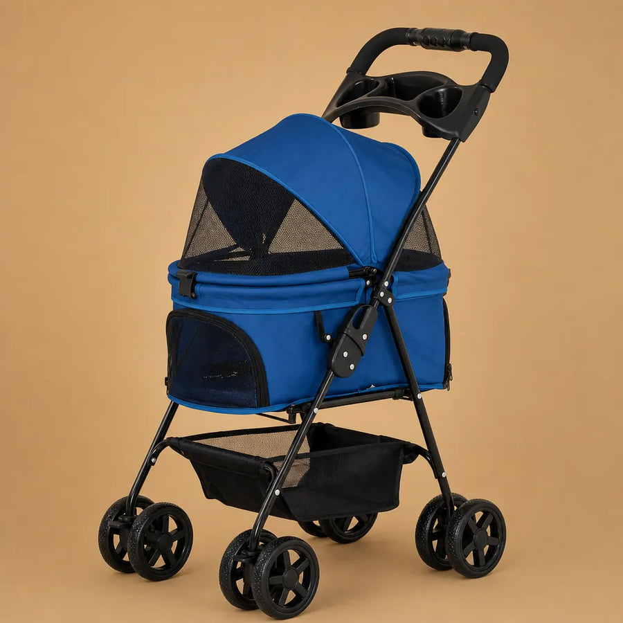 Poussette à chien pliable acier Oxford - Jusqu'à 15 kg 4 roues