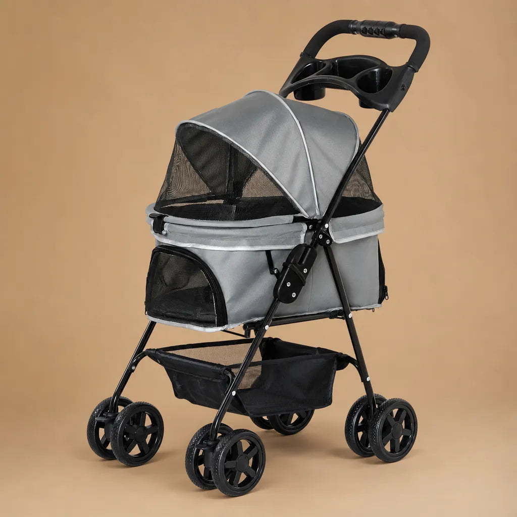 Poussette à chien pliable acier Oxford - Jusqu'à 15 kg 4 roues