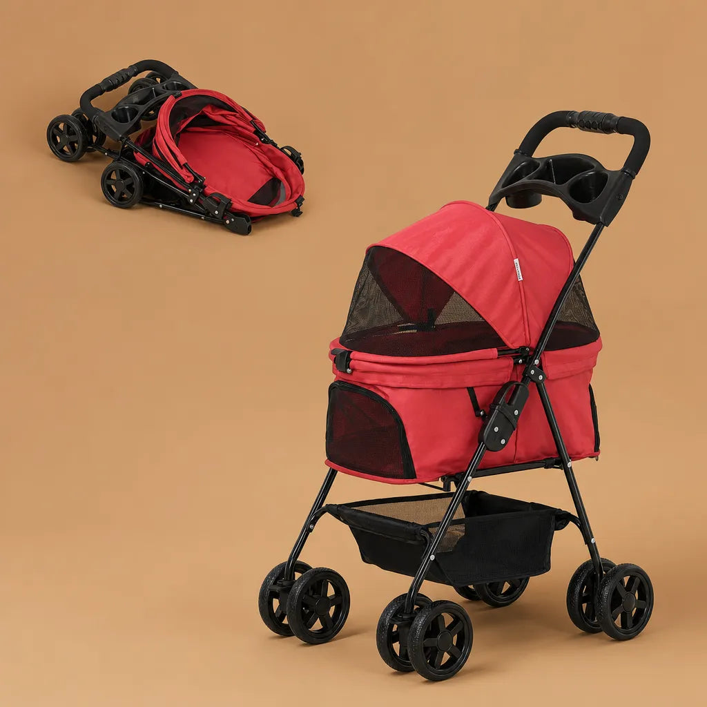 Poussette à chien pliable acier Oxford - Jusqu'à 15 kg 4 roues