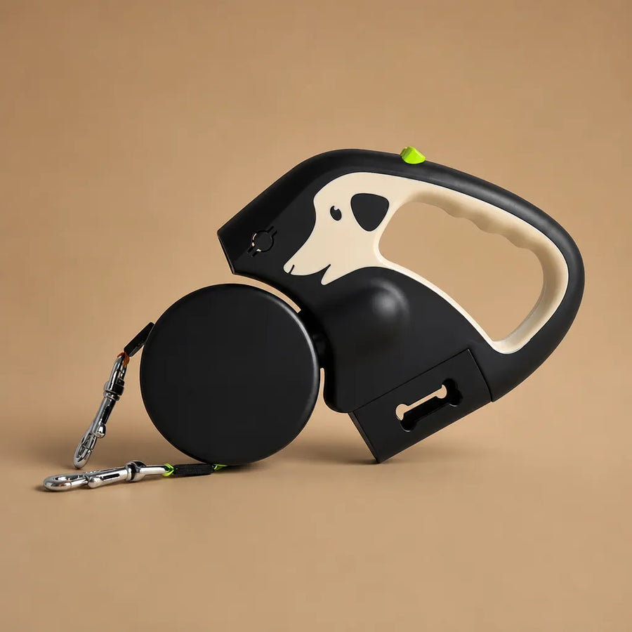Laisse pour 2 chiens rétractable 3m - Lampe & sacs inclus