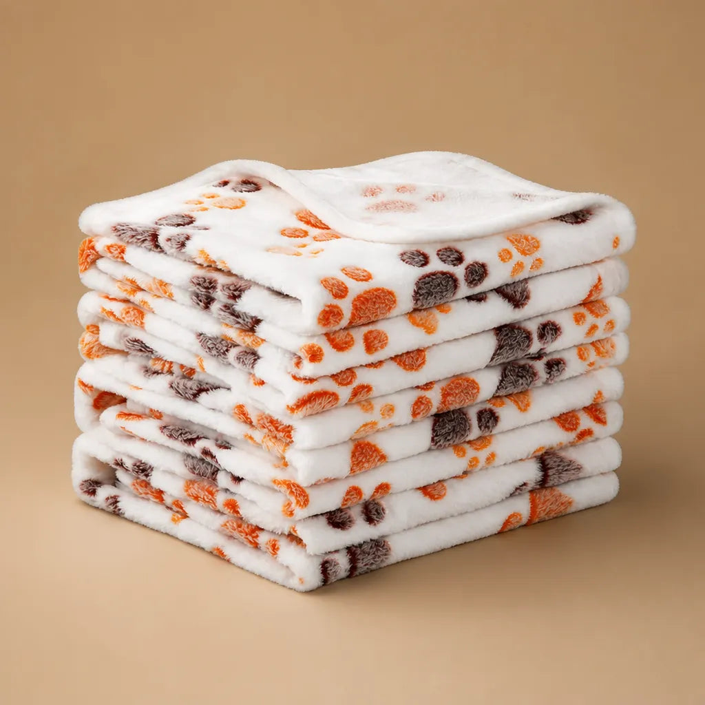 Plaid pour chien en coral fleece - Motif pattes et éléphants