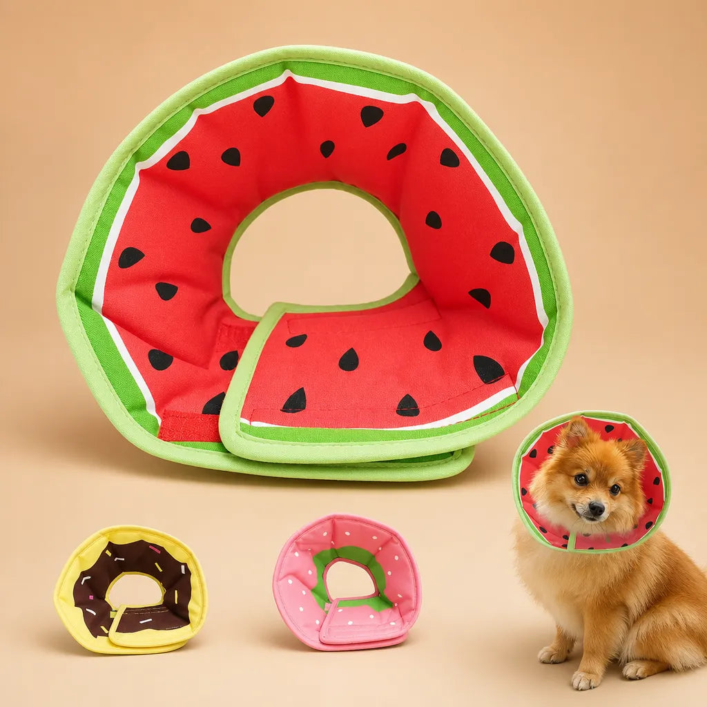 Collerette chien tissu coton - Motifs fruités anti-léchage