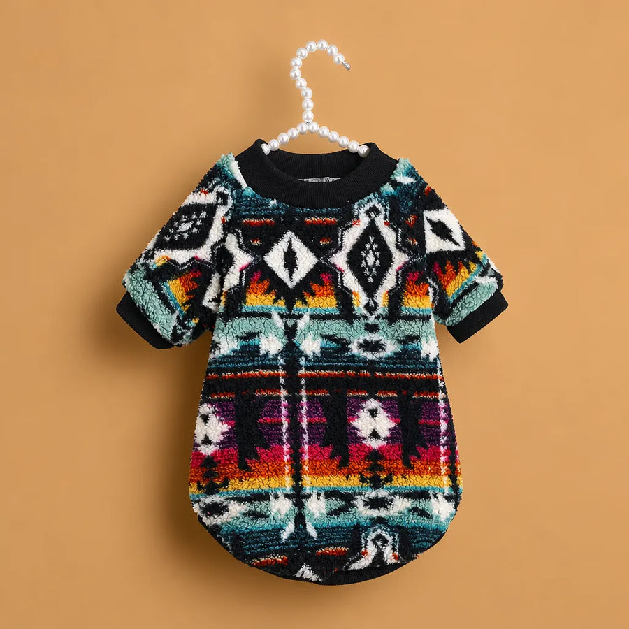 Pull chien hiver ethnique en peluche - XS à XXL