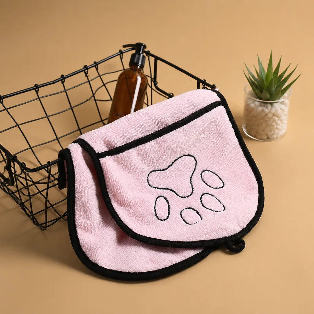 Serviette de bain pour chien - microfibre poches mains