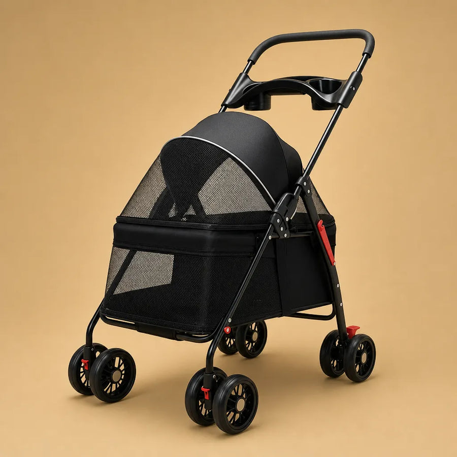 Poussette chien légère pliable - Jusqu'à 15 kg 4 roues