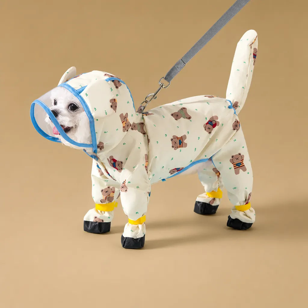 Combinaison imperméable chien - 4 pattes visière incluse