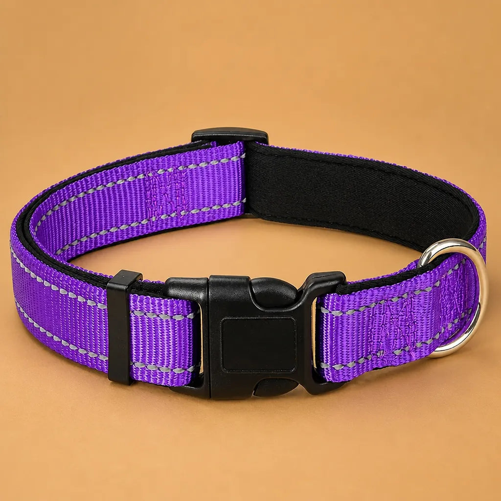 Collier chien réfléchissant - Nylon rembourré S à XL 14 coloris