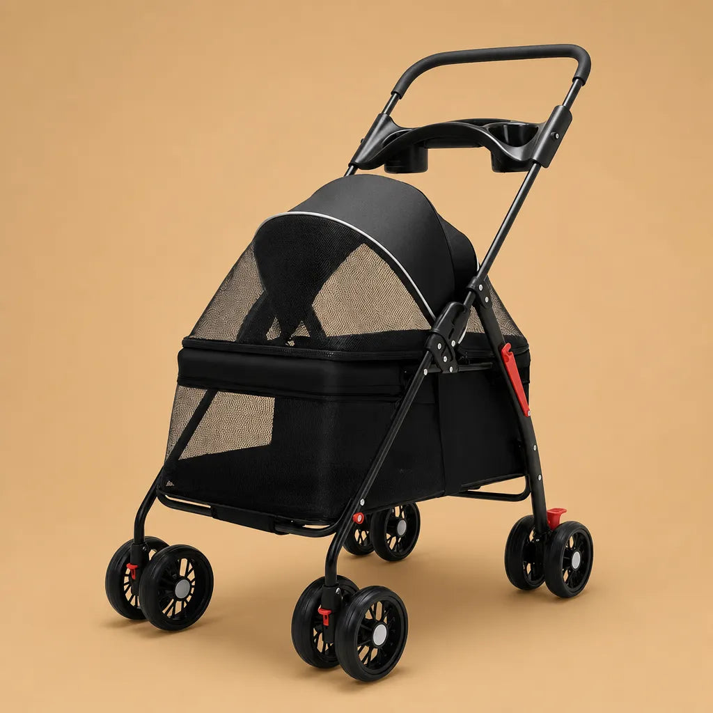 Poussette chien légère pliable - Jusqu'à 15 kg 4 roues