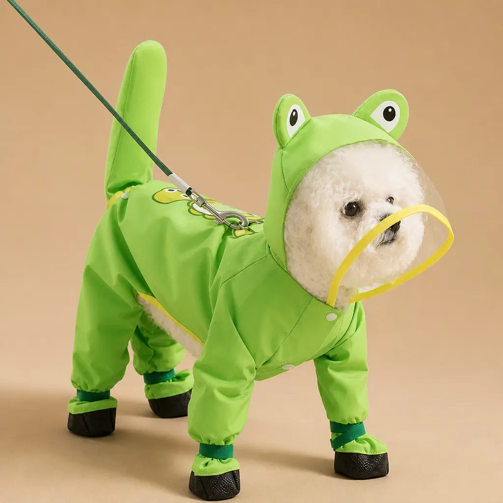 Combinaison imperméable chien - 4 pattes visière incluse