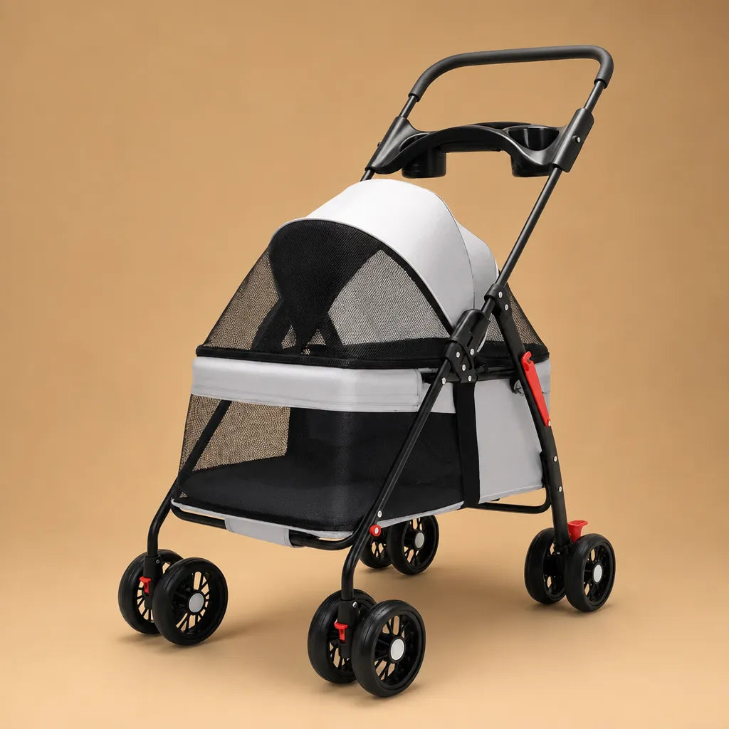 Poussette chien légère pliable - Jusqu'à 15 kg 4 roues