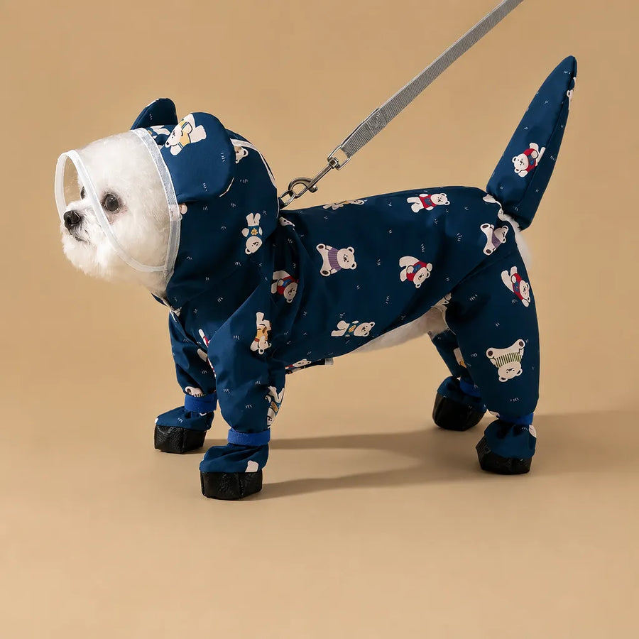 Combinaison imperméable chien - 4 pattes visière incluse
