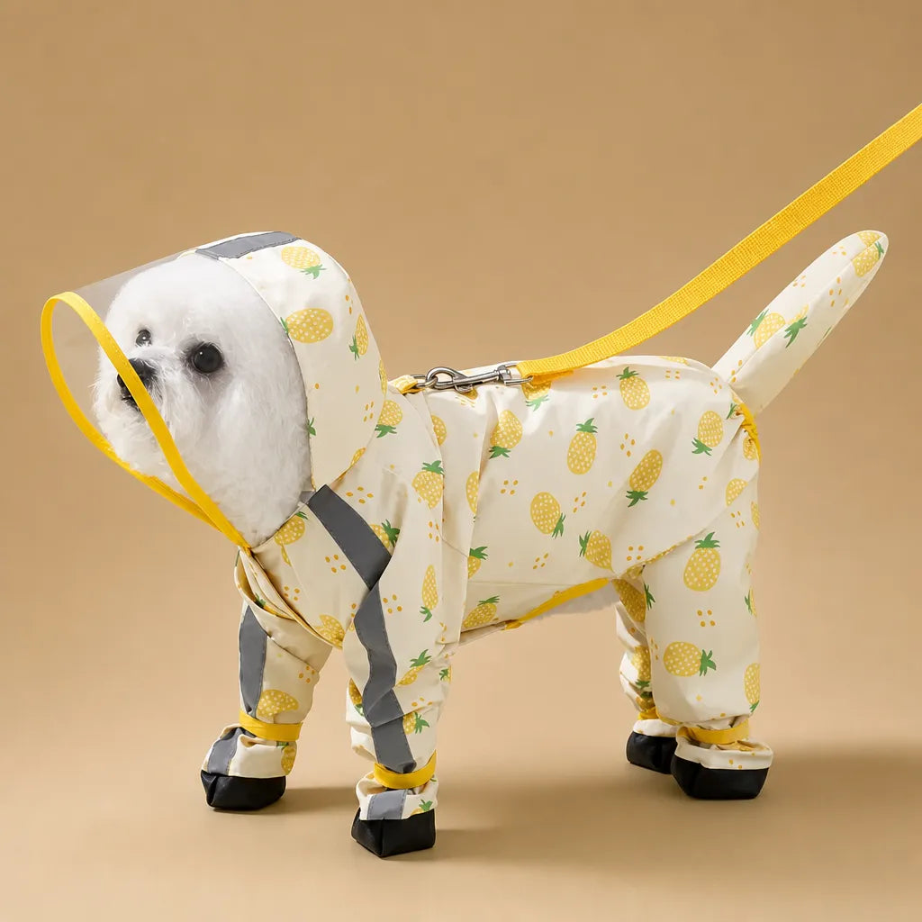 Combinaison imperméable chien - 4 pattes visière incluse