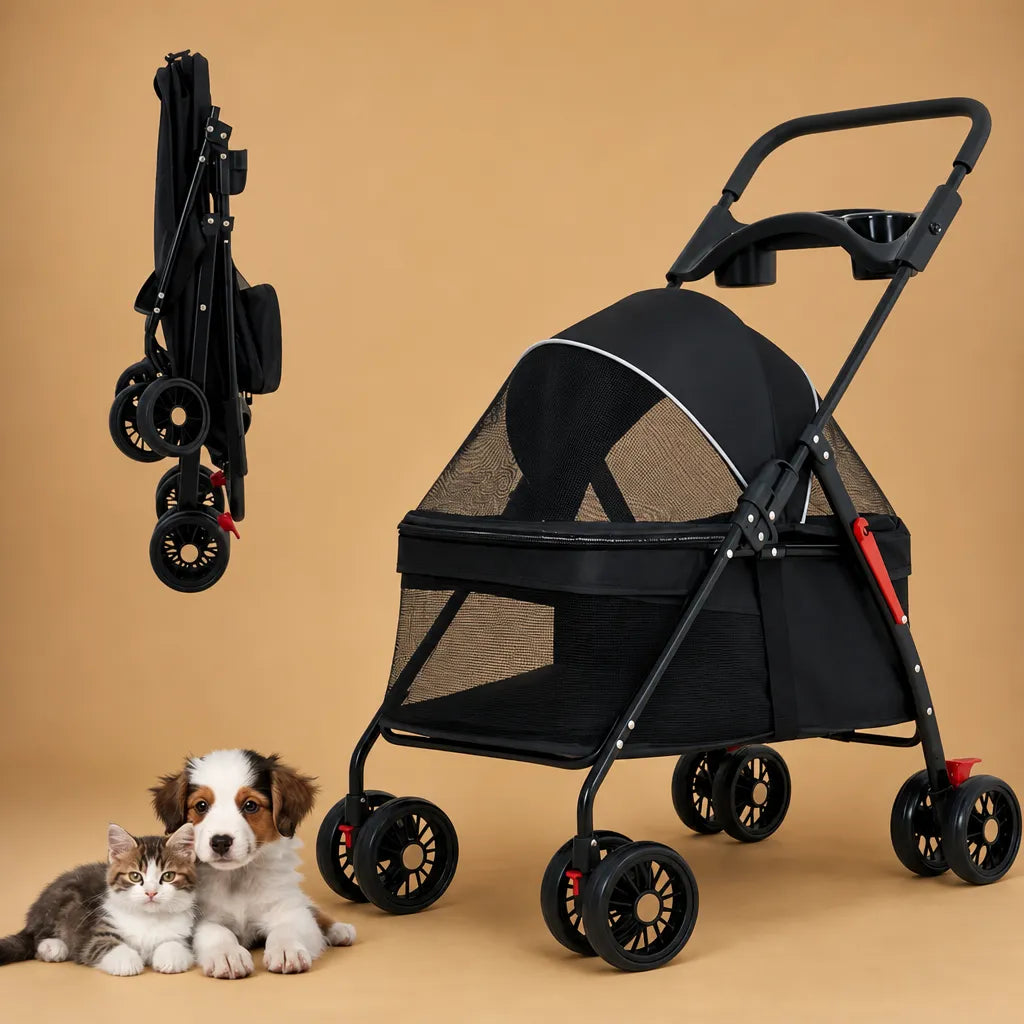 Poussette chien légère pliable - Jusqu'à 15 kg 4 roues