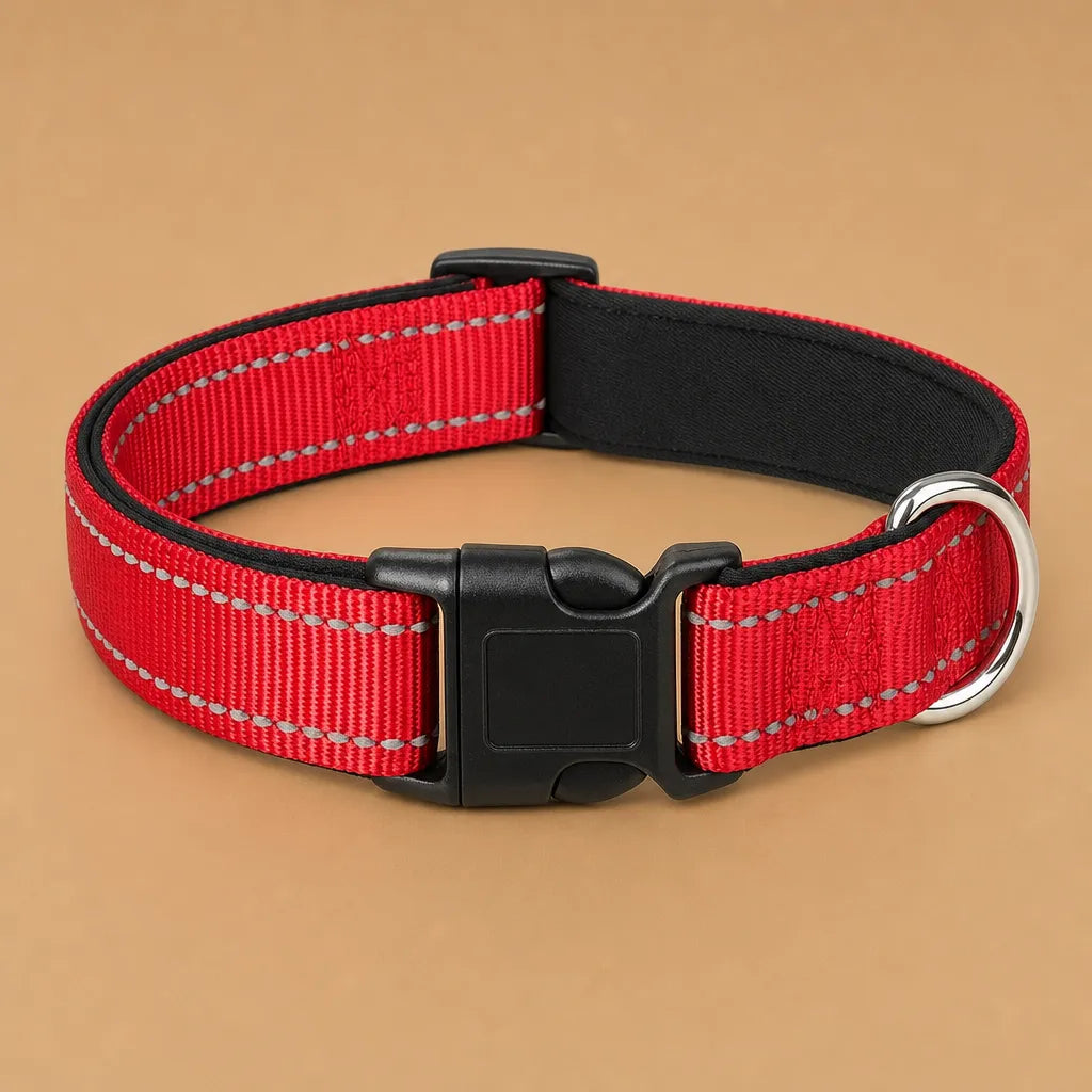 Collier chien réfléchissant - Nylon rembourré S à XL 14 coloris