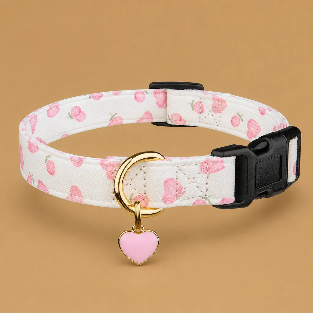 Collier chien rose - Coton imprimé pendentif cœur fait main