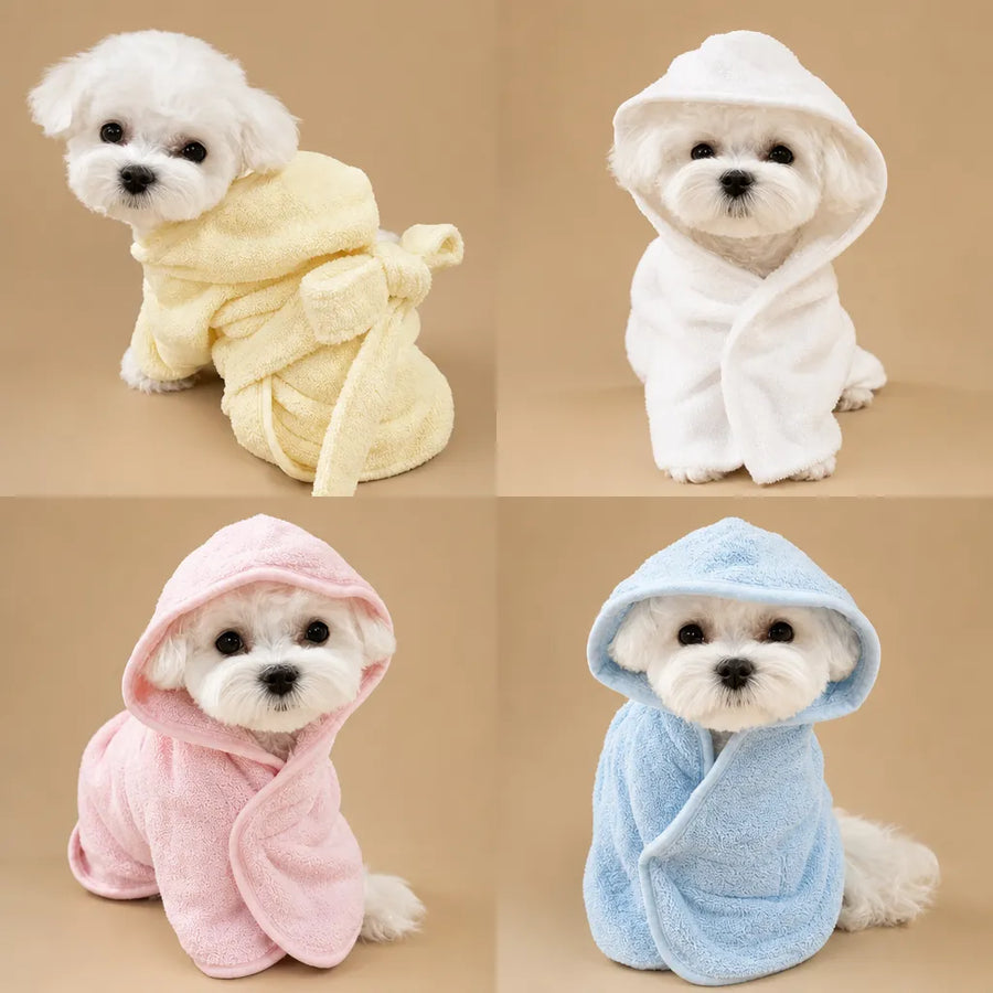 Peignoir de bain chien - polyester doux capuche 3 tailles