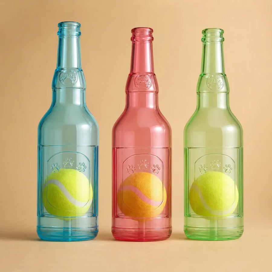 Jouet bouteille chien silicone - Balle tennis intégrée 2 tailles
