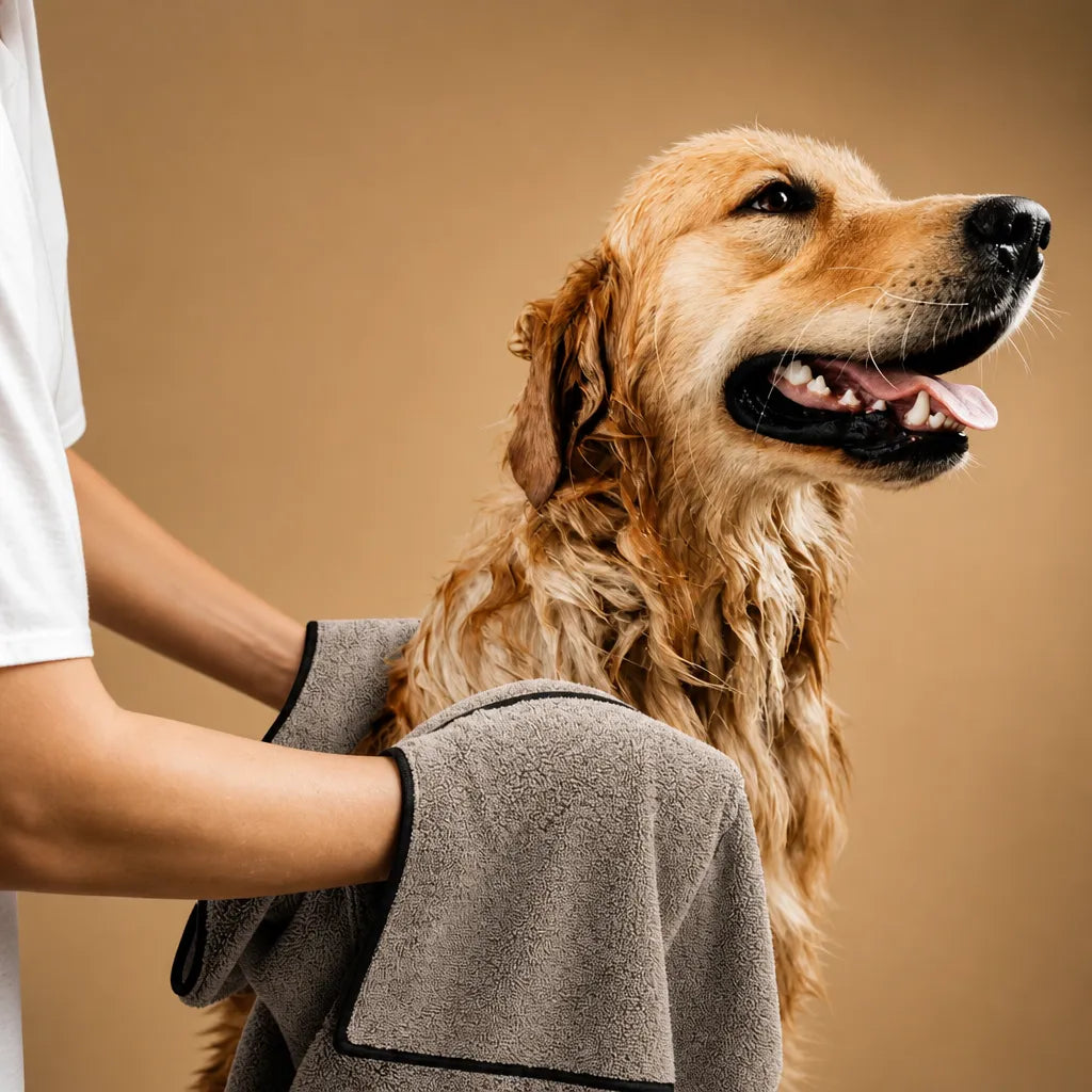 Serviette microfibre pour chien - 50x100 cm poches mains