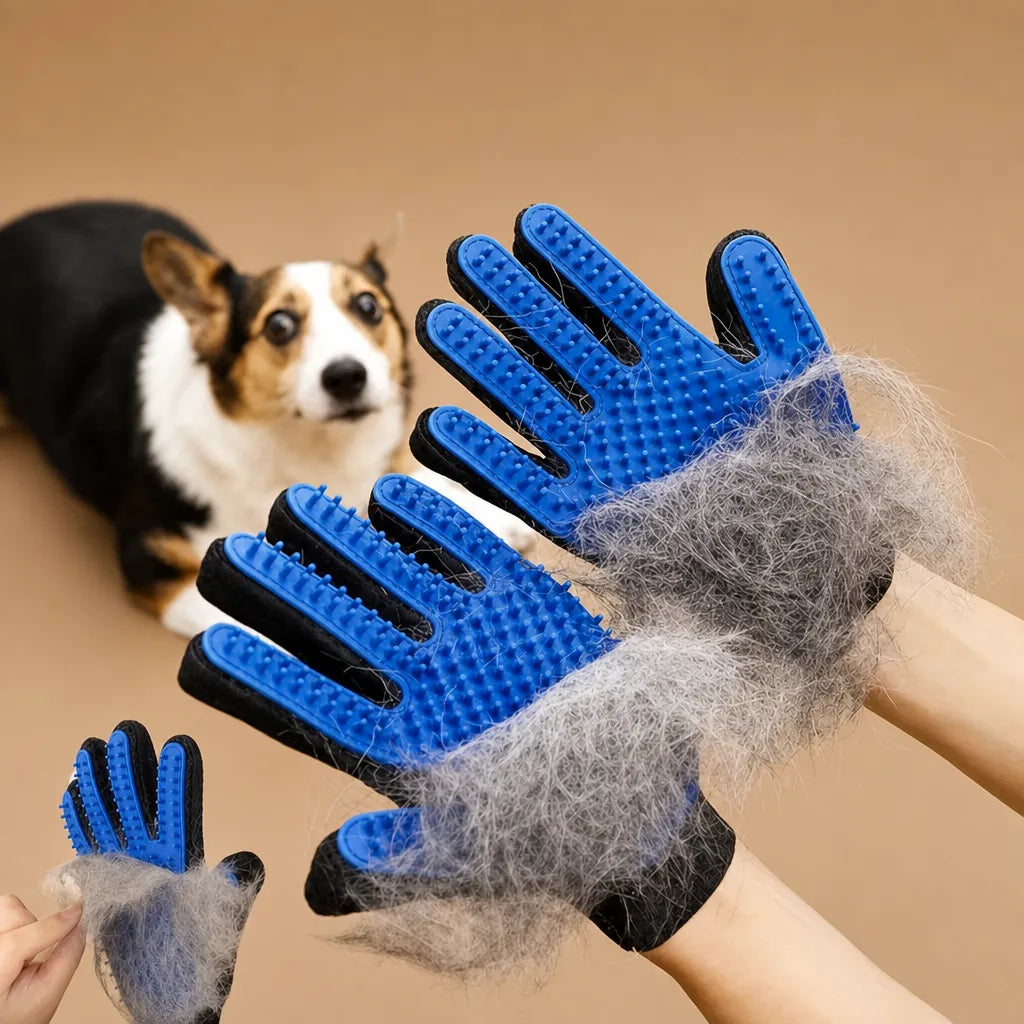 Brosse chien gant en silicone - Massage, bain et déshedding