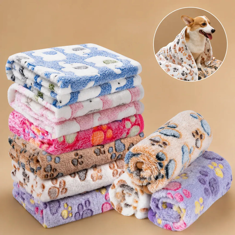 Plaid pour chien en coral fleece - Motif pattes et éléphants