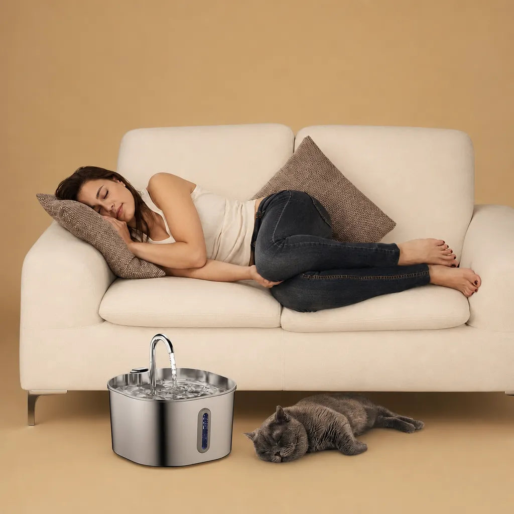 Fontaine chien inox silencieuse filtrée - 2,2 L USB