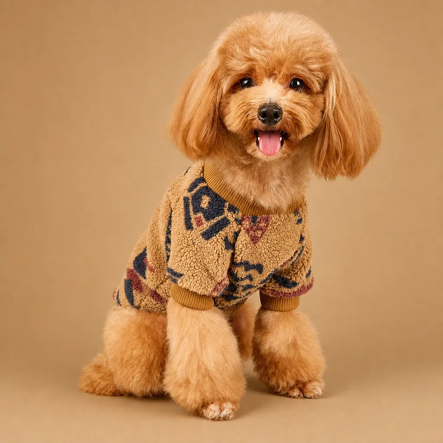 Pull chien hiver ethnique en peluche - XS à XXL