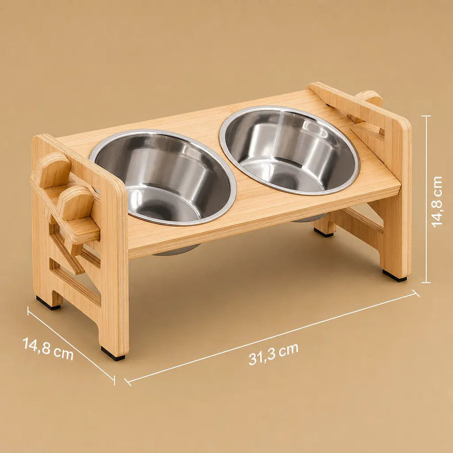 Gamelle pour chien surélevée réglable - Support bois double bol