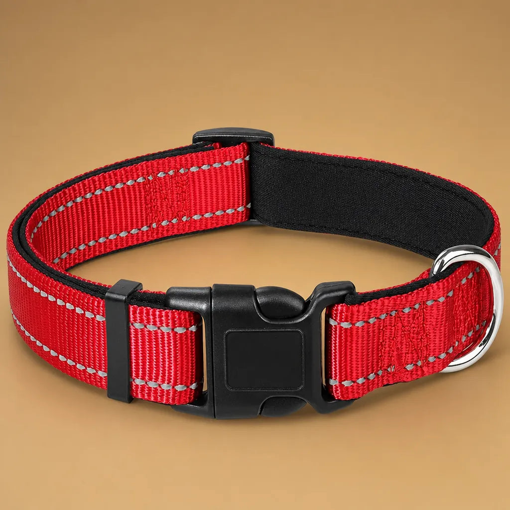 Collier chien réfléchissant - Nylon rembourré S à XL 14 coloris