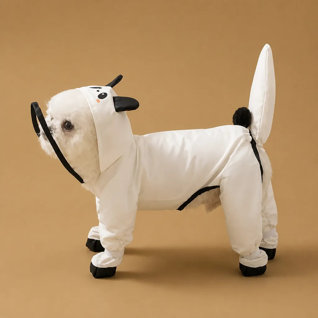 Combinaison imperméable chien - 4 pattes visière incluse