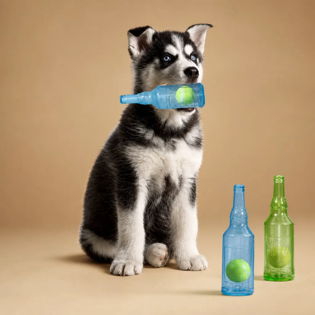 Jouet bouteille chien silicone - Balle tennis intégrée 2 tailles