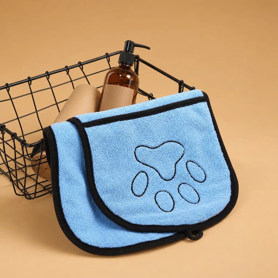 Serviette de bain pour chien - microfibre poches mains