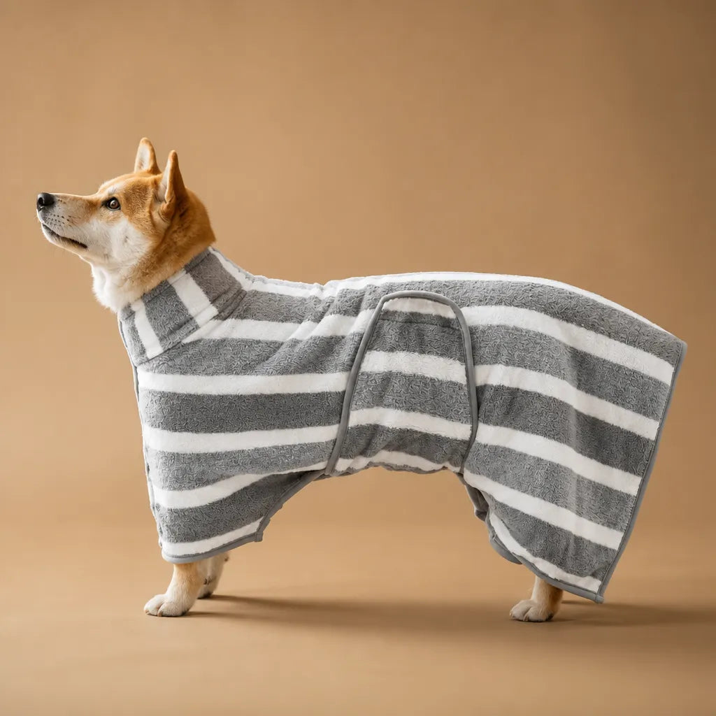 Peignoir absorbant pour chien - coral fleece rayures S M L