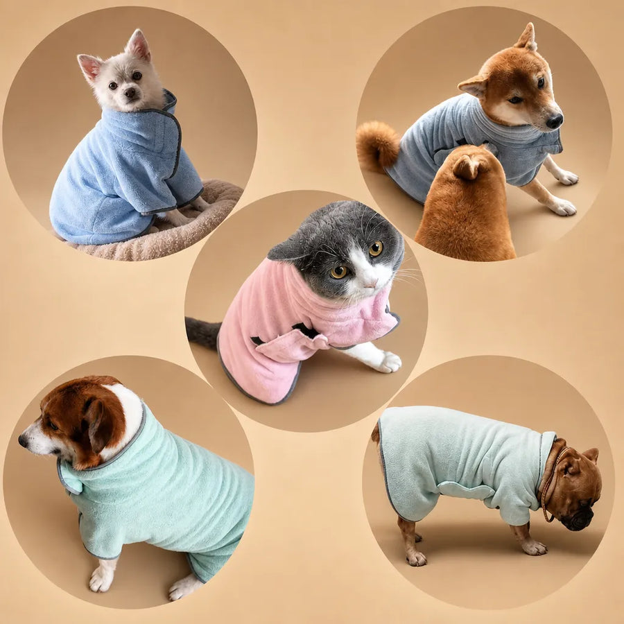 Peignoir chien ultra absorbant - microfibre 2 en 1 séchage