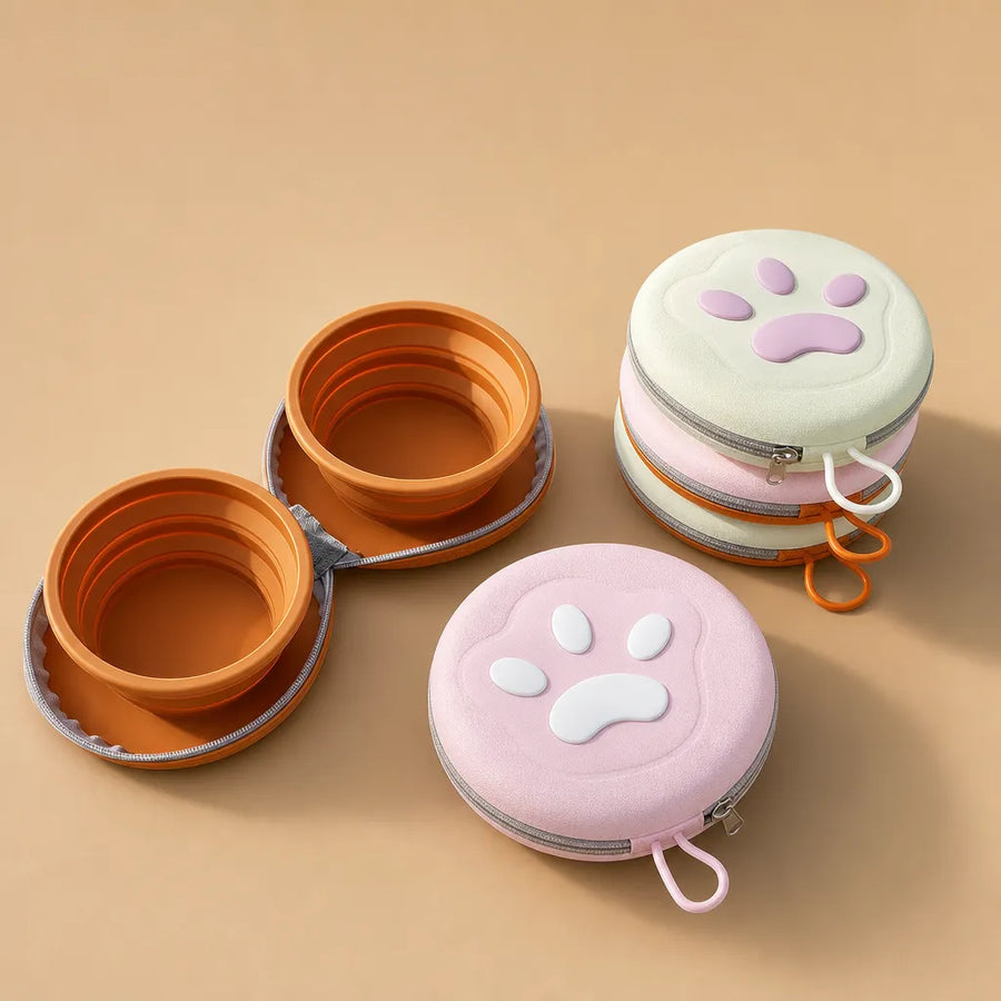 Gamelle voyage pliable silicone chien - Double bol portable