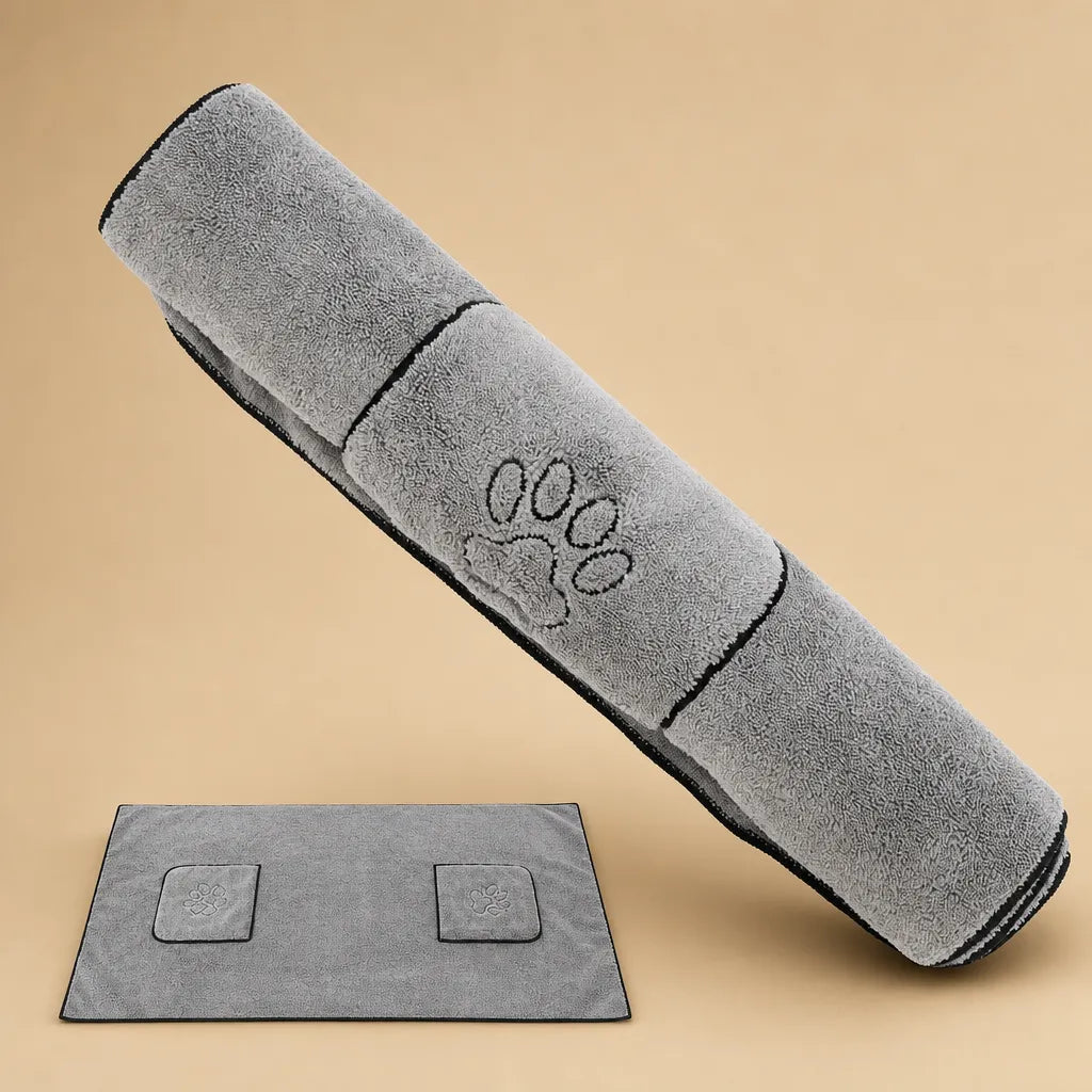 Serviette microfibre pour chien - 50x100 cm poches mains