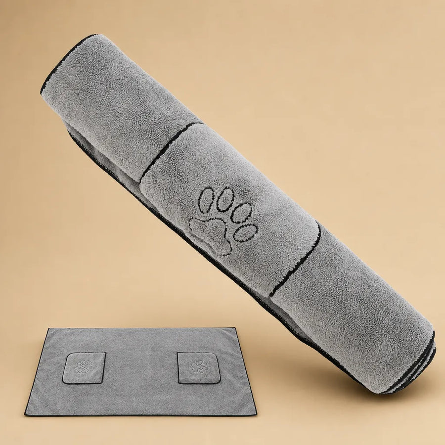 Serviette microfibre pour chien - 50x100 cm poches mains