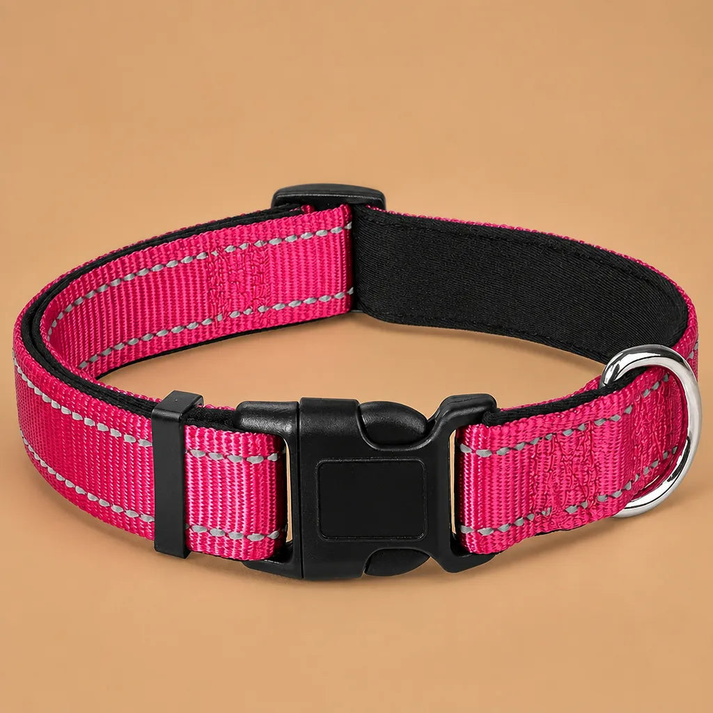 Collier chien réfléchissant - Nylon rembourré S à XL 14 coloris