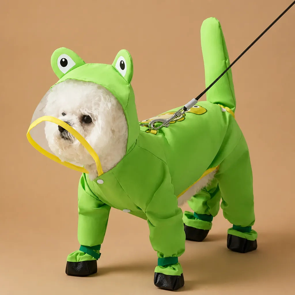Combinaison imperméable chien - 4 pattes visière incluse