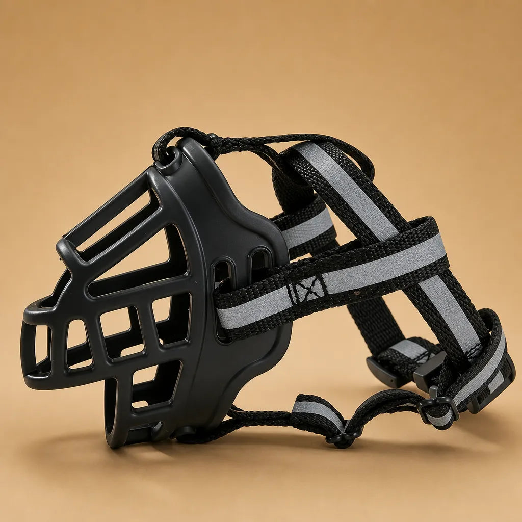 Muselière cage silicone souple - Respirante sangles réfléchissantes