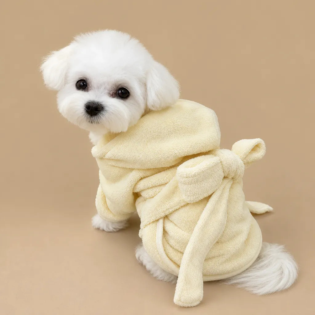 Peignoir de bain chien - polyester doux capuche 3 tailles