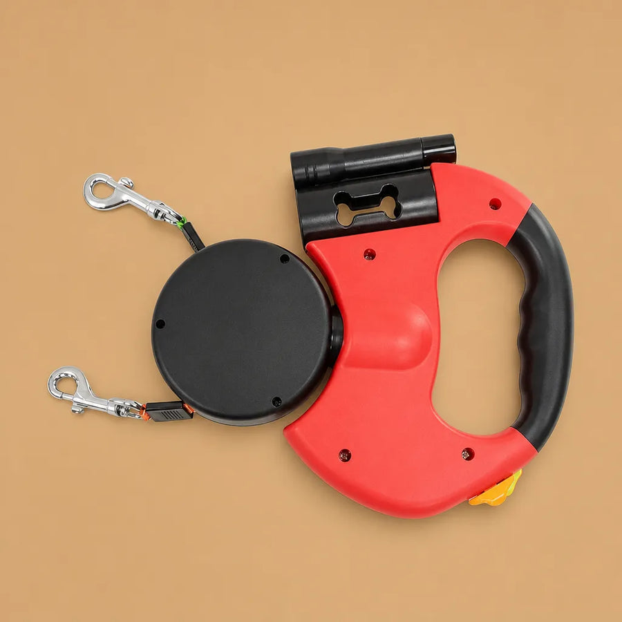 Laisse pour deux chiens rétractable LED - Pivotante 360°