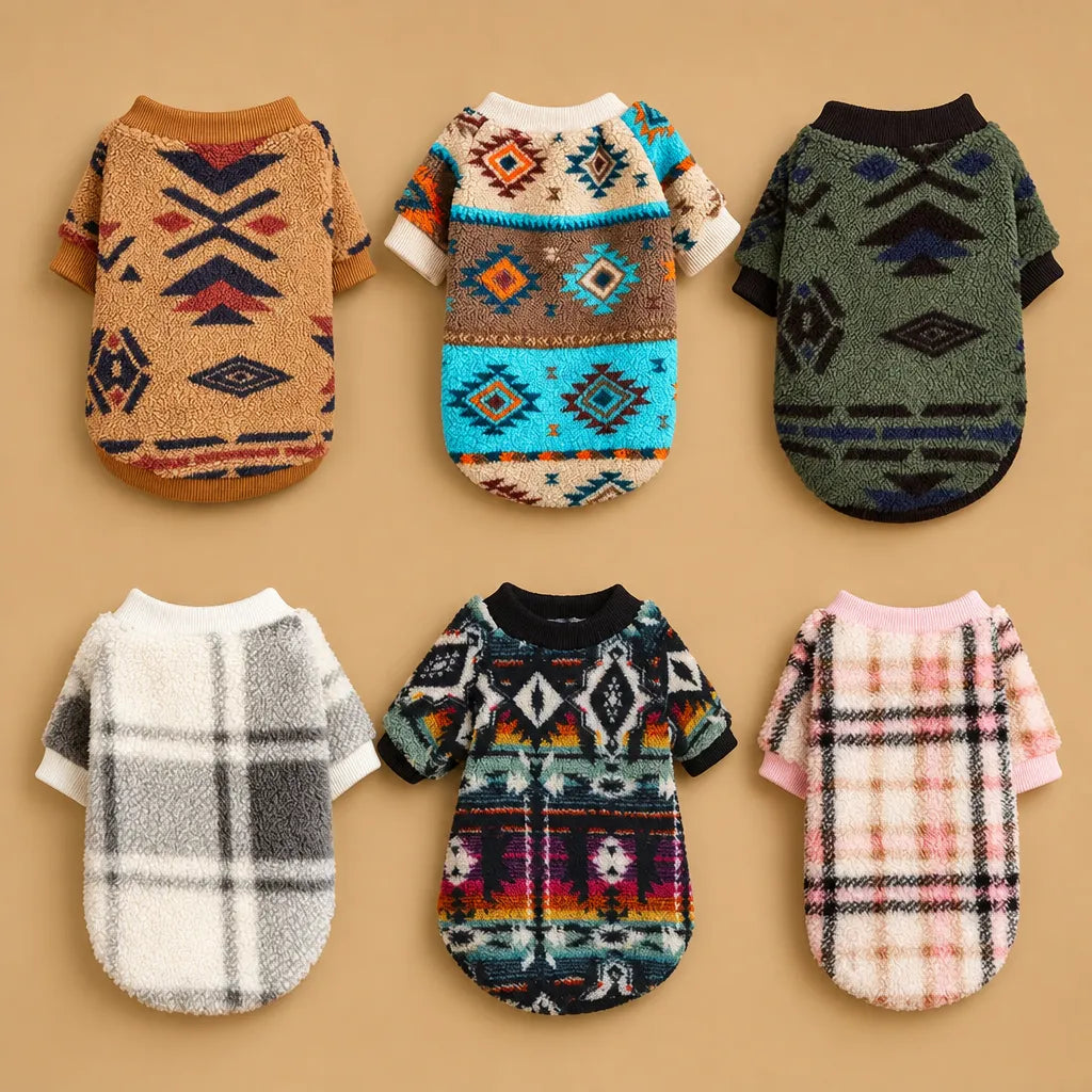 Pull chien hiver ethnique en peluche - XS à XXL