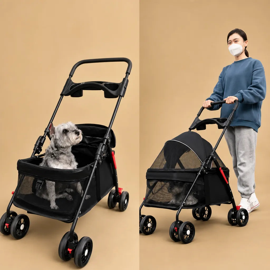 Poussette chien légère pliable - Jusqu'à 15 kg 4 roues