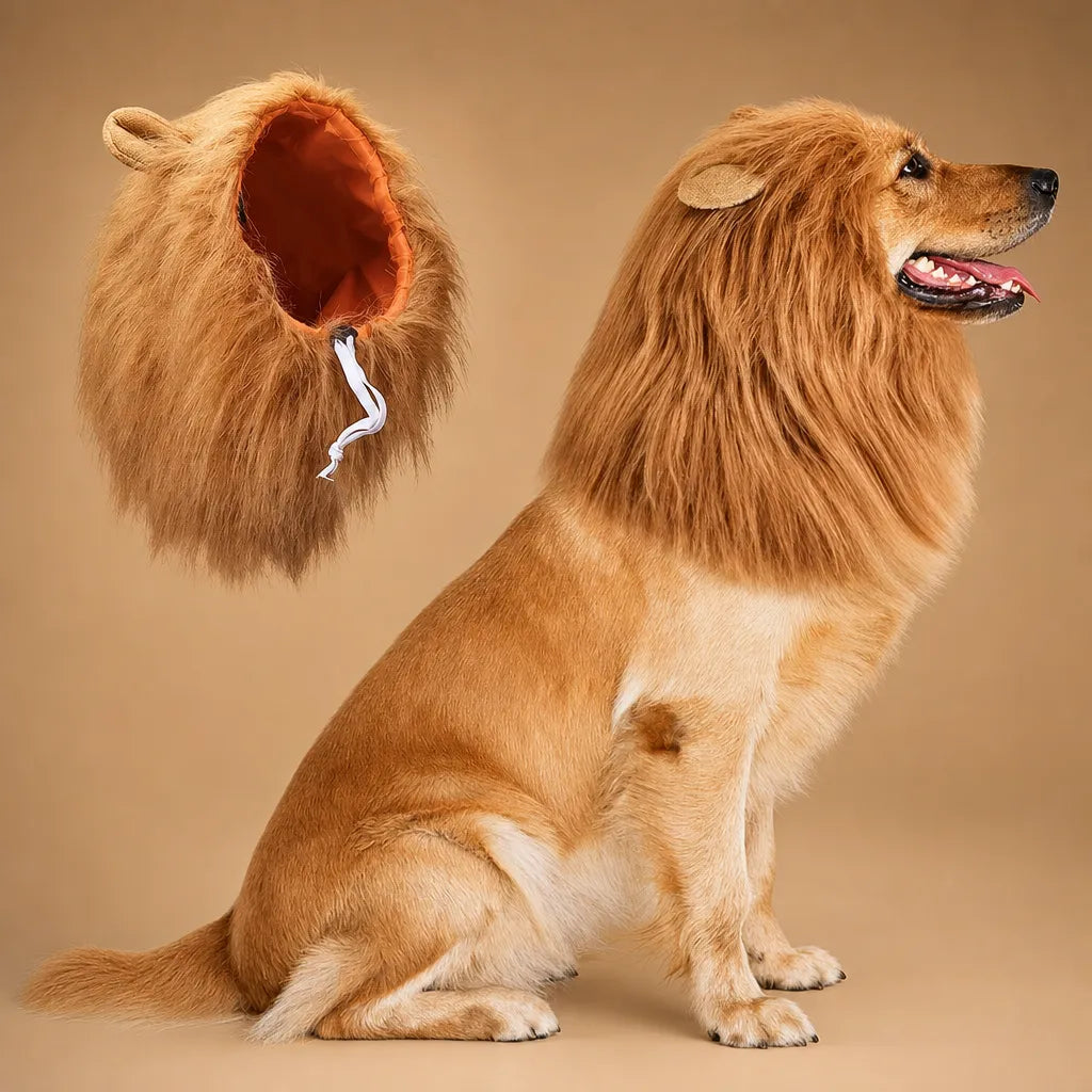 Crinière de lion pour chien - Perruque réaliste et ajustable