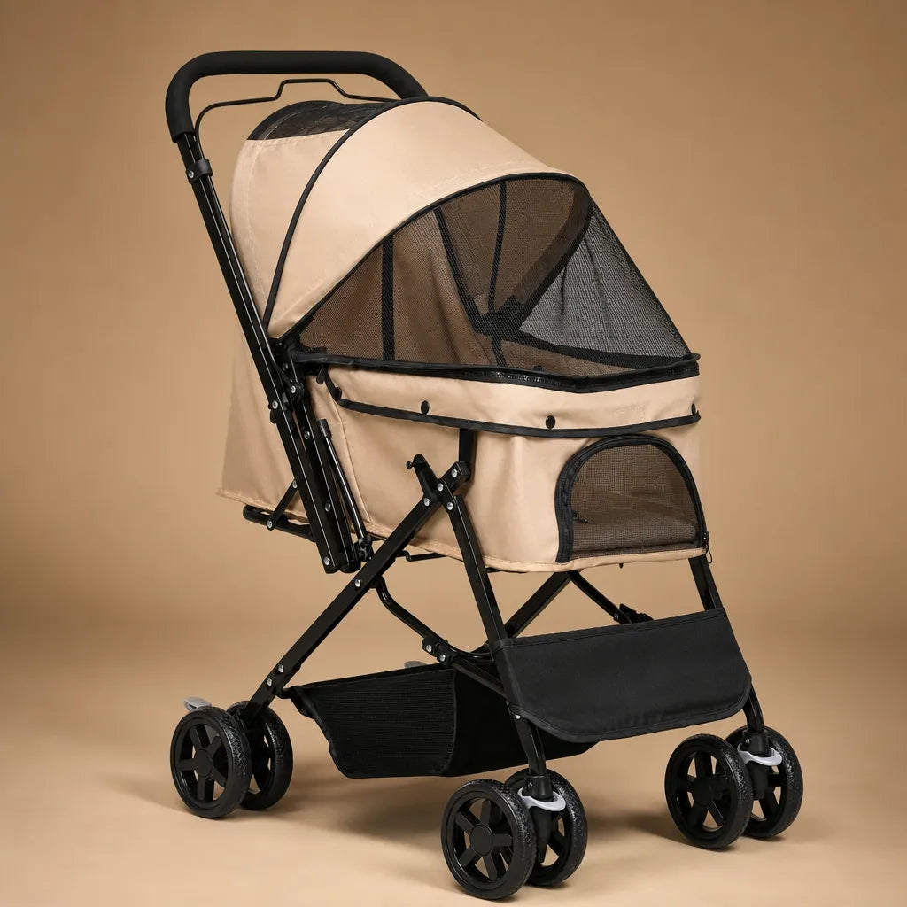 Poussette à chien pliable acier Oxford - Jusqu'à 15 kg 4 roues