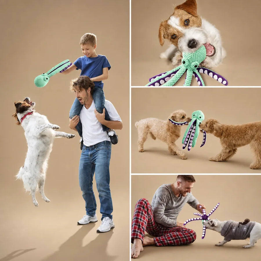 Jouet pieuvre chien sonore - Peluche poulpe interactive résistante